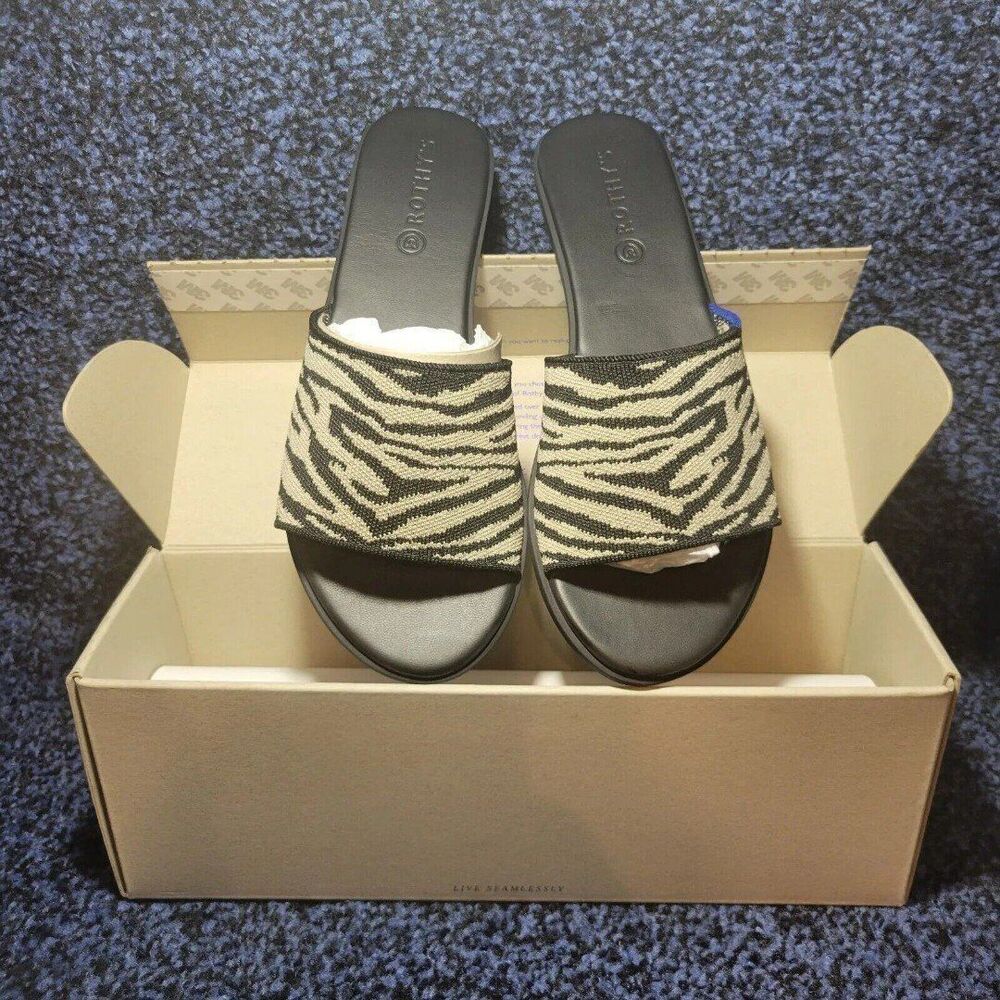 Rothy’s The Slide Black Zebra Comfortable Flats Sandals Women’s Multiple Sizes